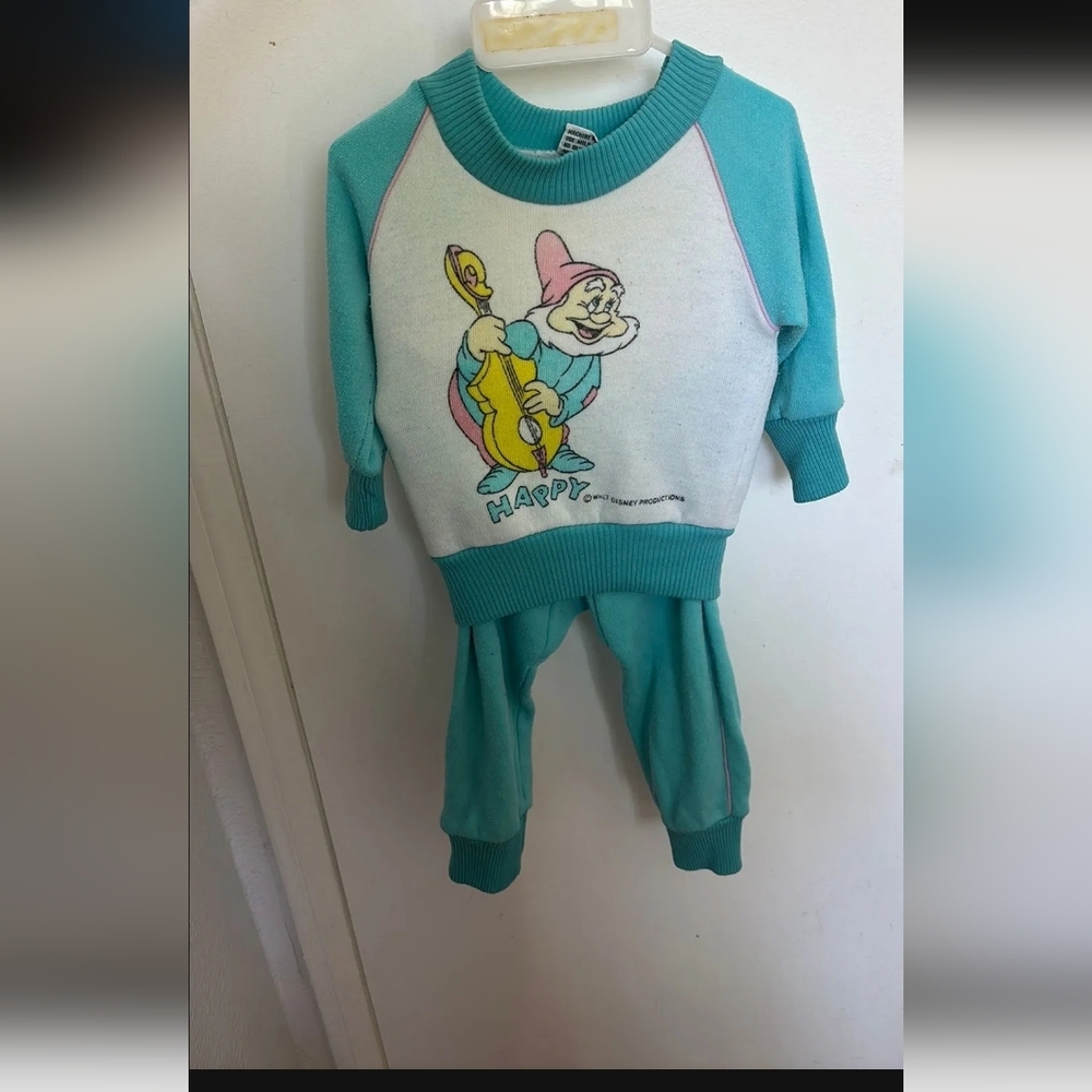 Vintage Snow White Happy DWARF Sweatshirt and Pants Set RARE 0-3 mos